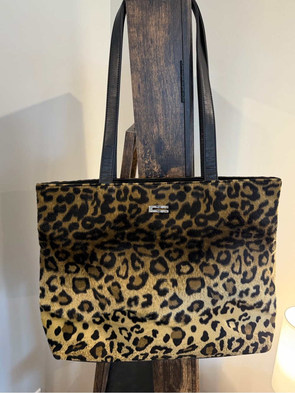 Petite Sophisticate Leopard Print Tote Bag with Black Straps